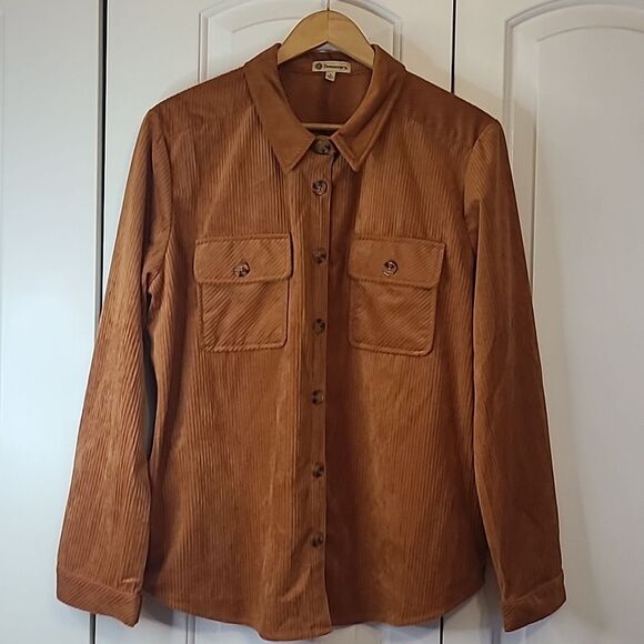 Democracy Women's Corduroy Shirt Jacket In Burnt Orange Rust Size L - Picture 2 of 13